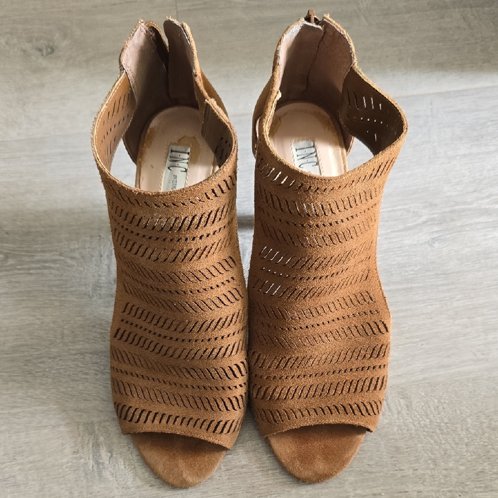 International Concepts Tan Peep-Toe Heeled Boots